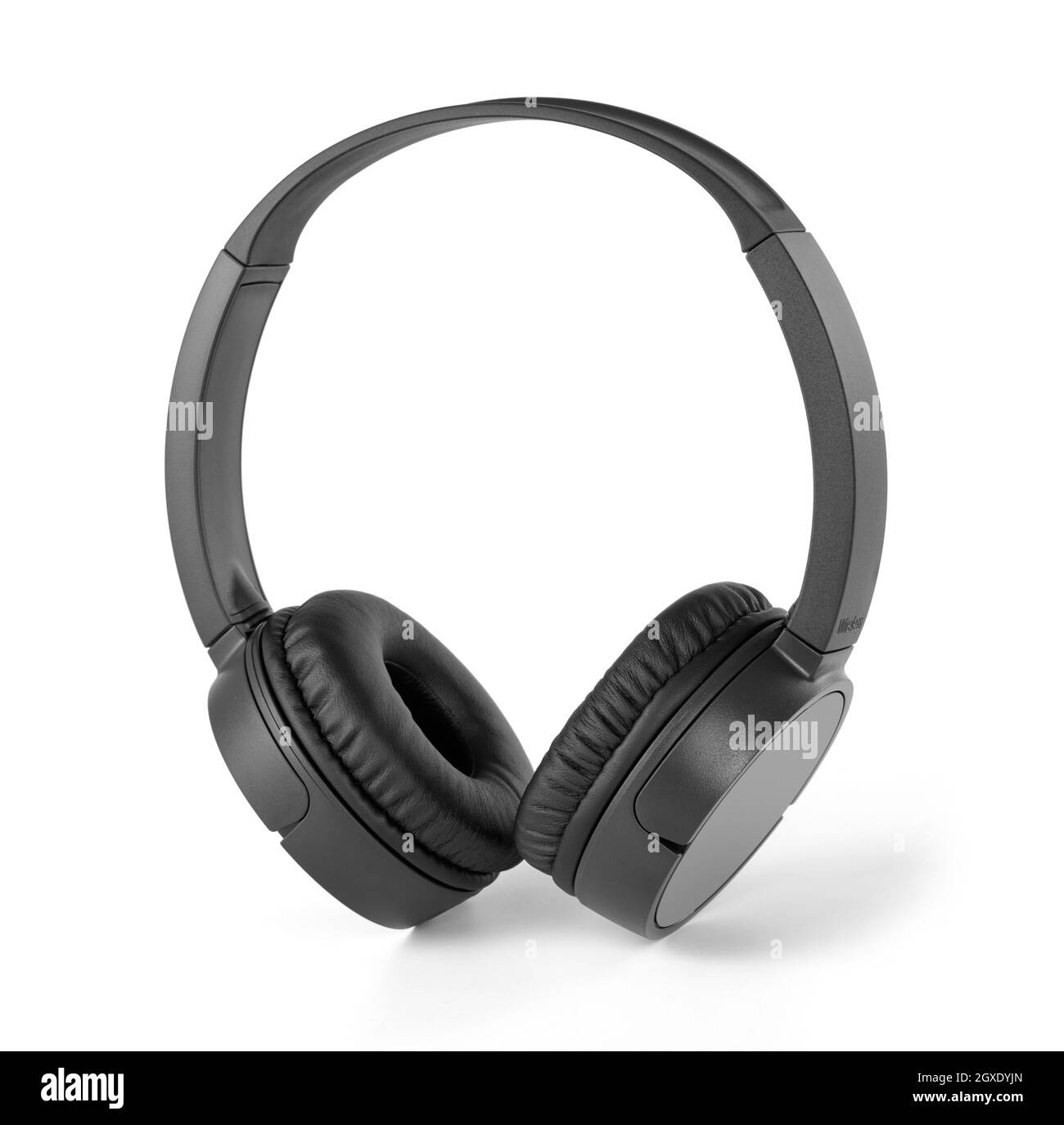 Black headphones on white background Stock Photo - Alamy