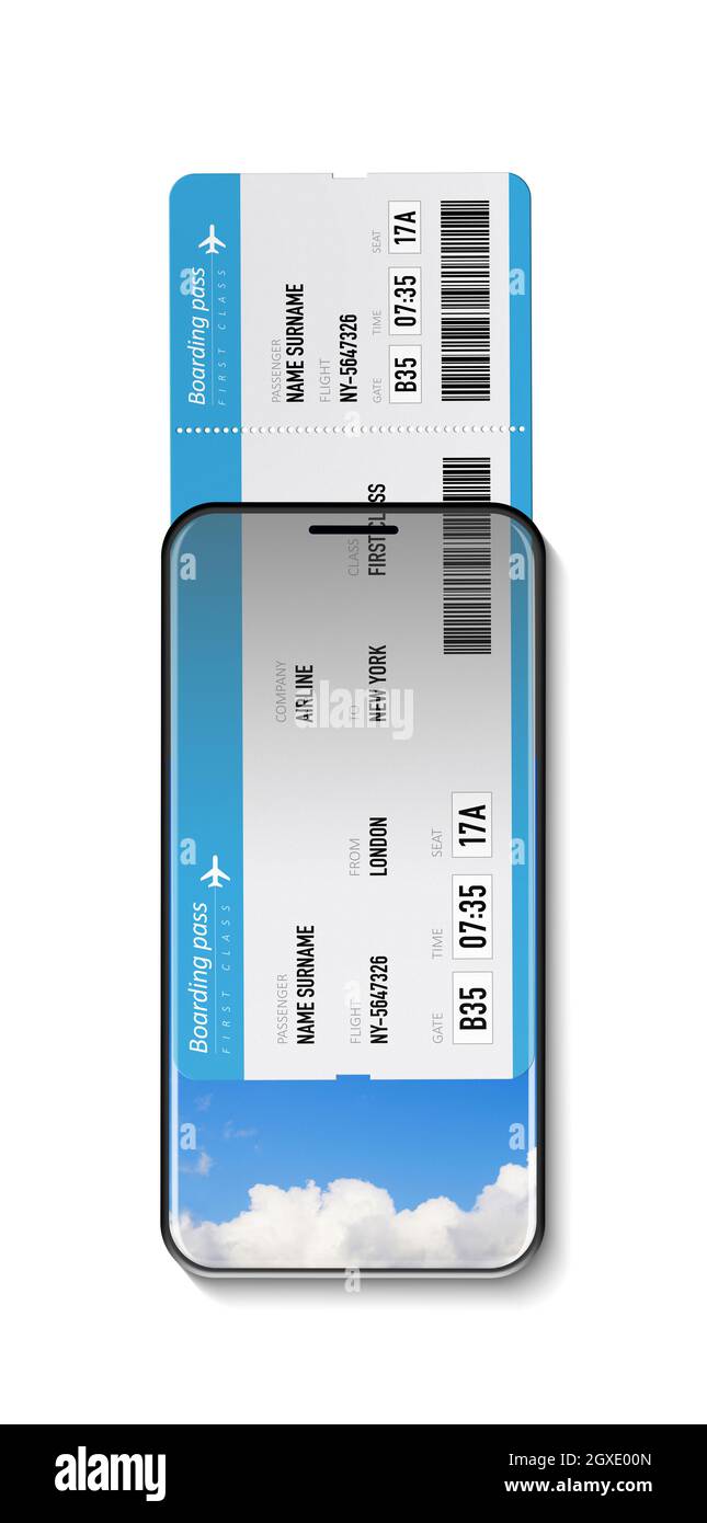 Mobile boarding pass on white background Stock Photo - Alamy