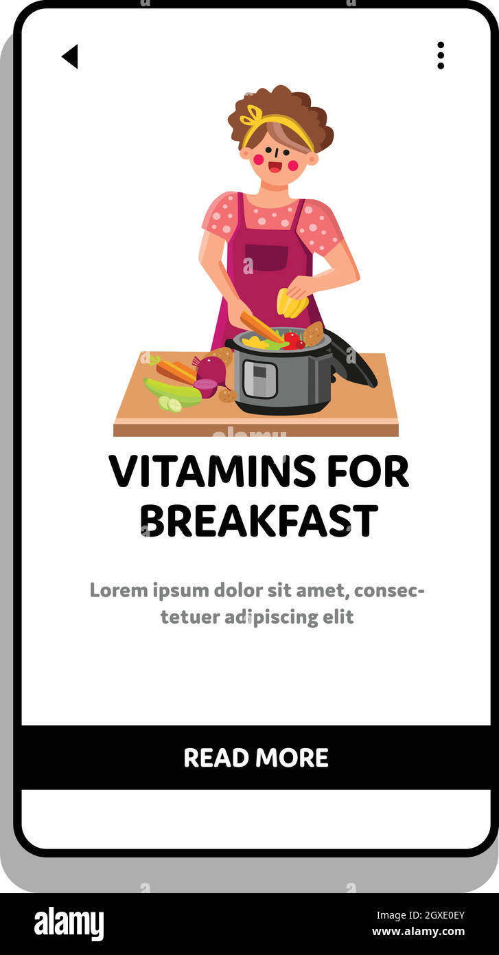 Vitamins For Breakfast Preparing Cooker Vector Stock Vector