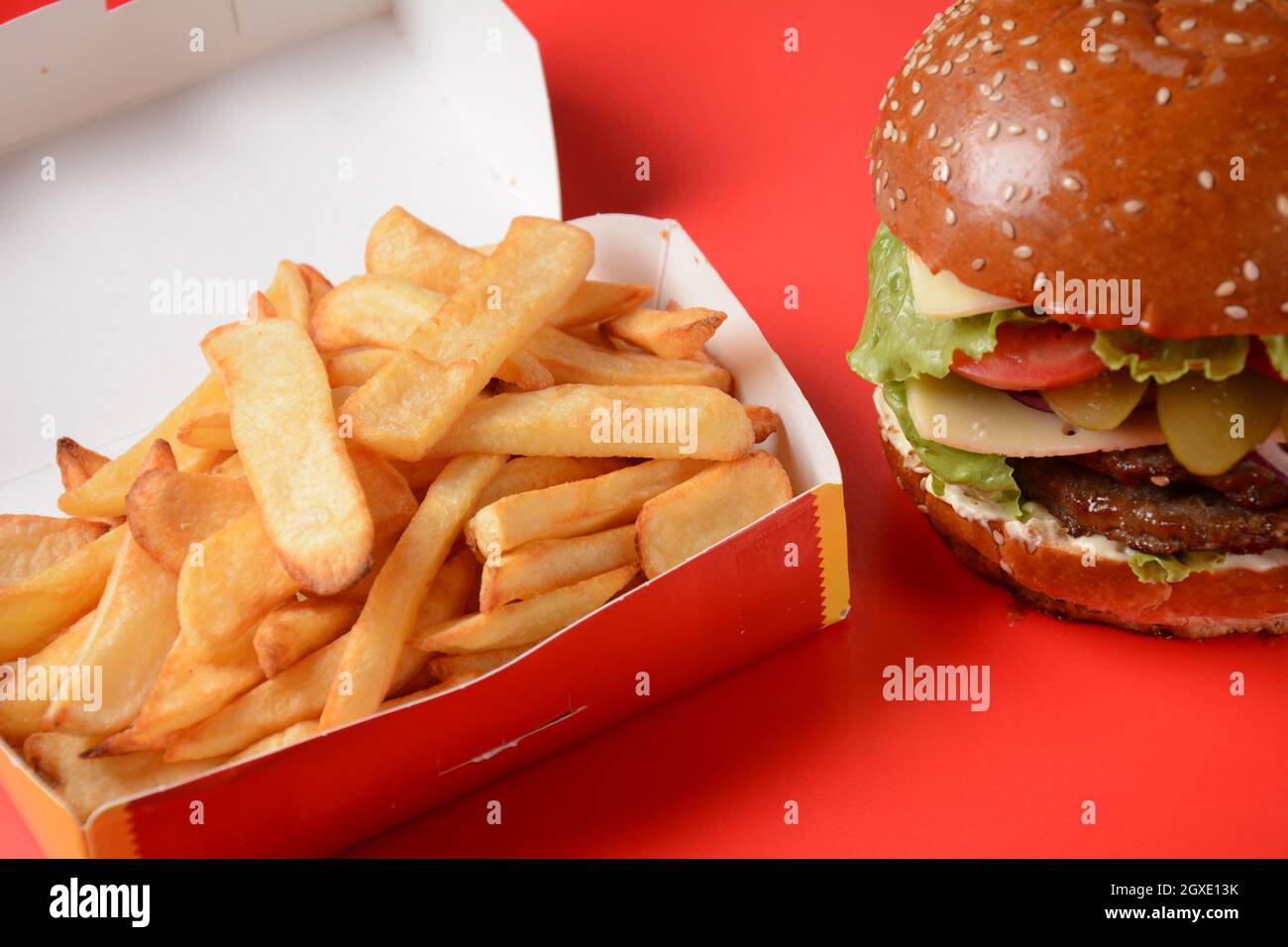 American Burger And French Fries Stock Photo Alamy