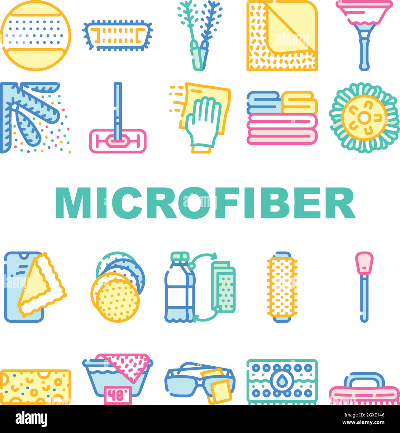 Microfiber For Clean Collection Icons Set Vector Stock Vector