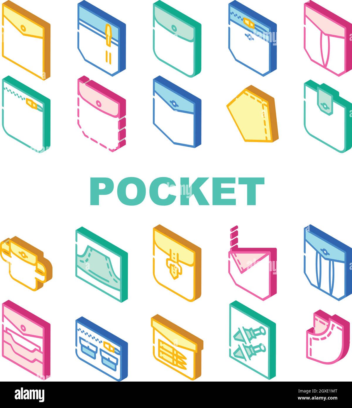 Patch Pocket Clothes Collection Icons Set Vector Stock Vector