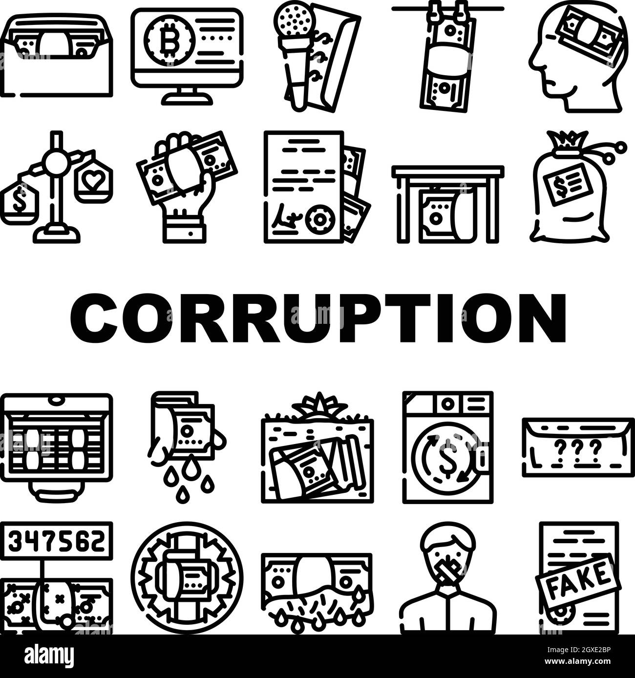 Corruption Problem Collection Icons Set Vector Stock Vector