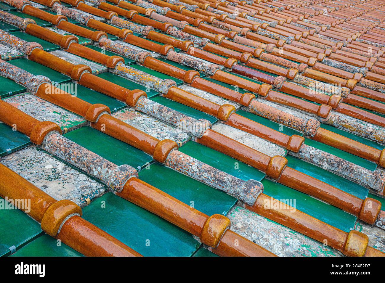 old green and brown ceramic tiles. Stock Photo
