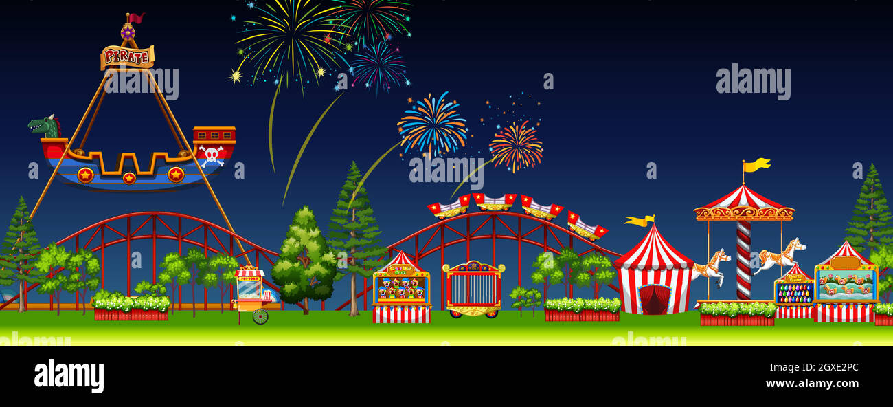 Amusement park scene at night Stock Vector Image & Art - Alamy