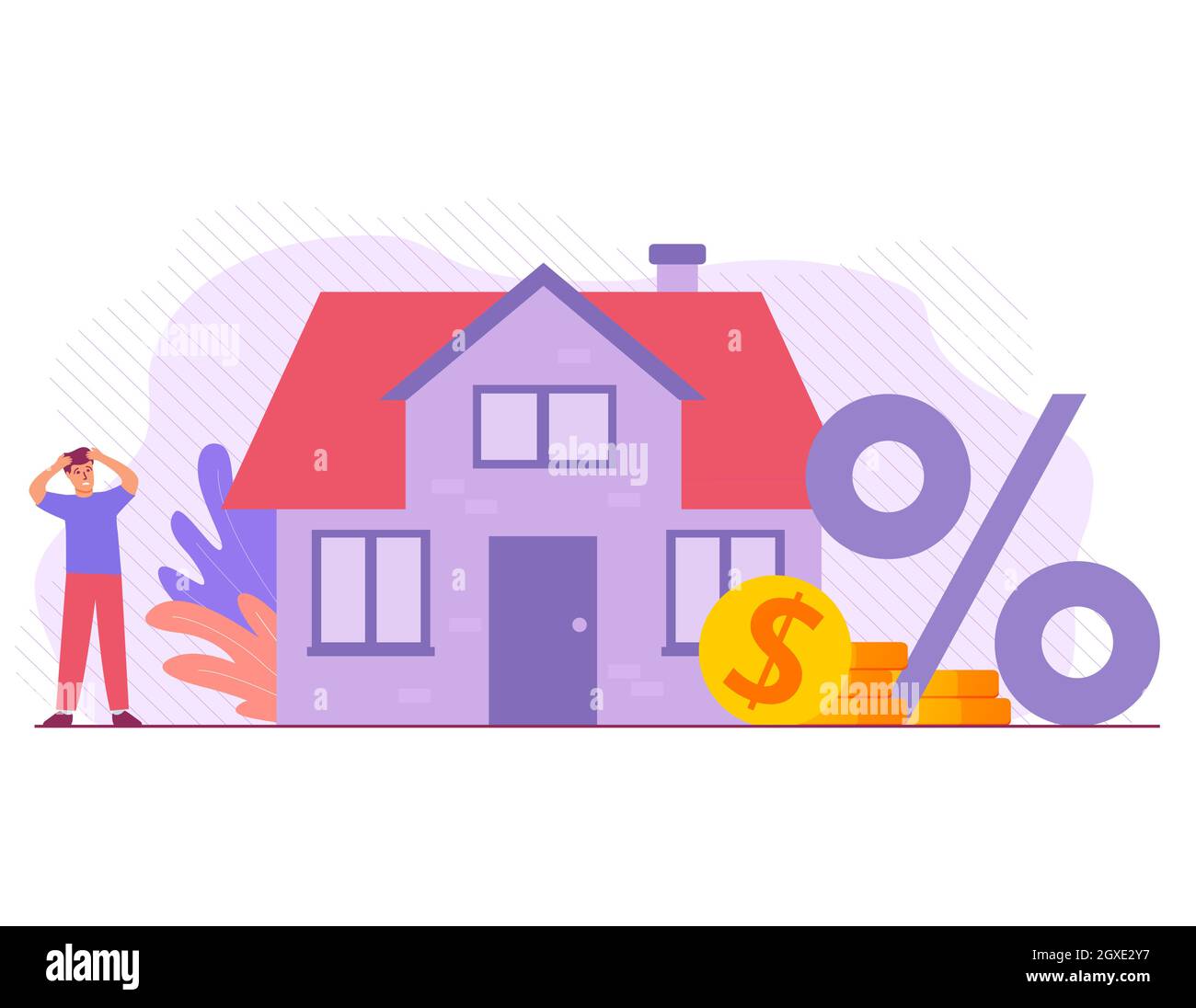 Needing money. ouse purchase debt. Pay credit to bank. Stock Vector