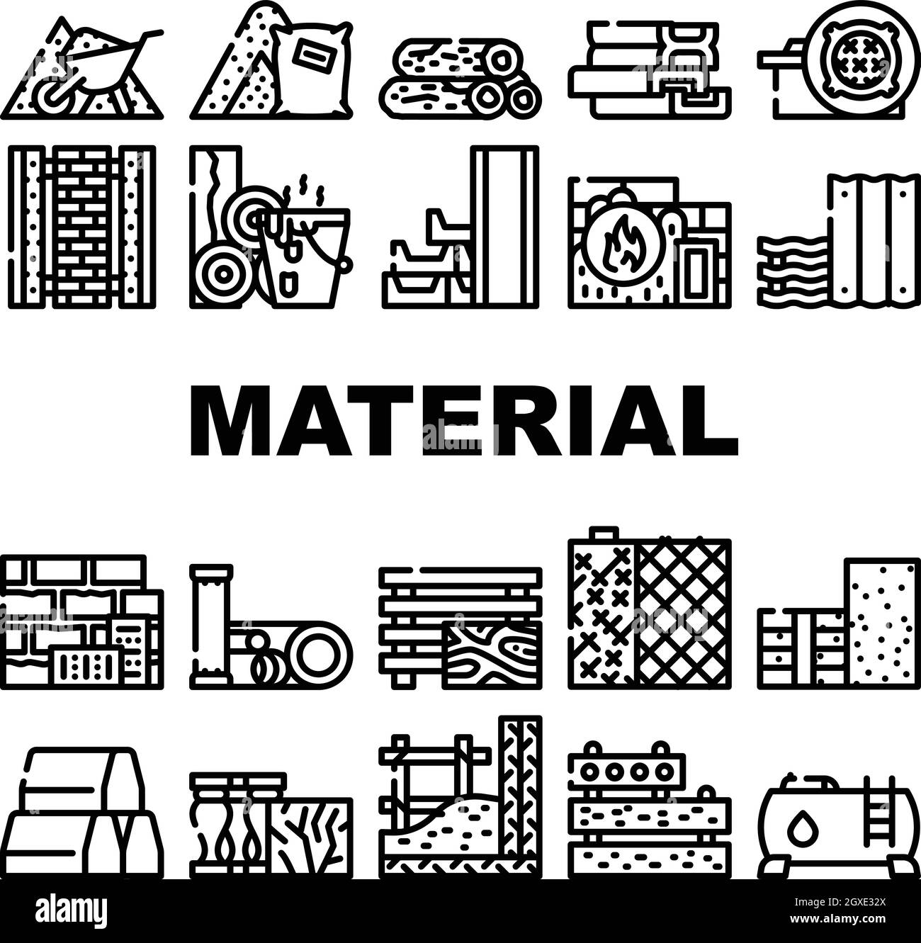 Building Material Collection Icons Set Vector Stock Vector