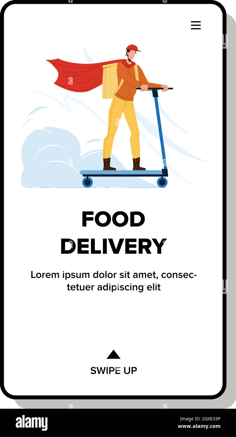 Food Delivery Service Worker Riding Scooter Vector Stock Vector