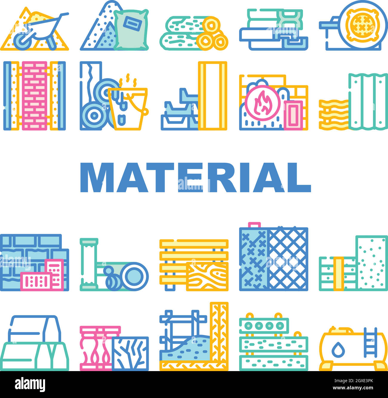 Building Material Collection Icons Set Vector Stock Vector