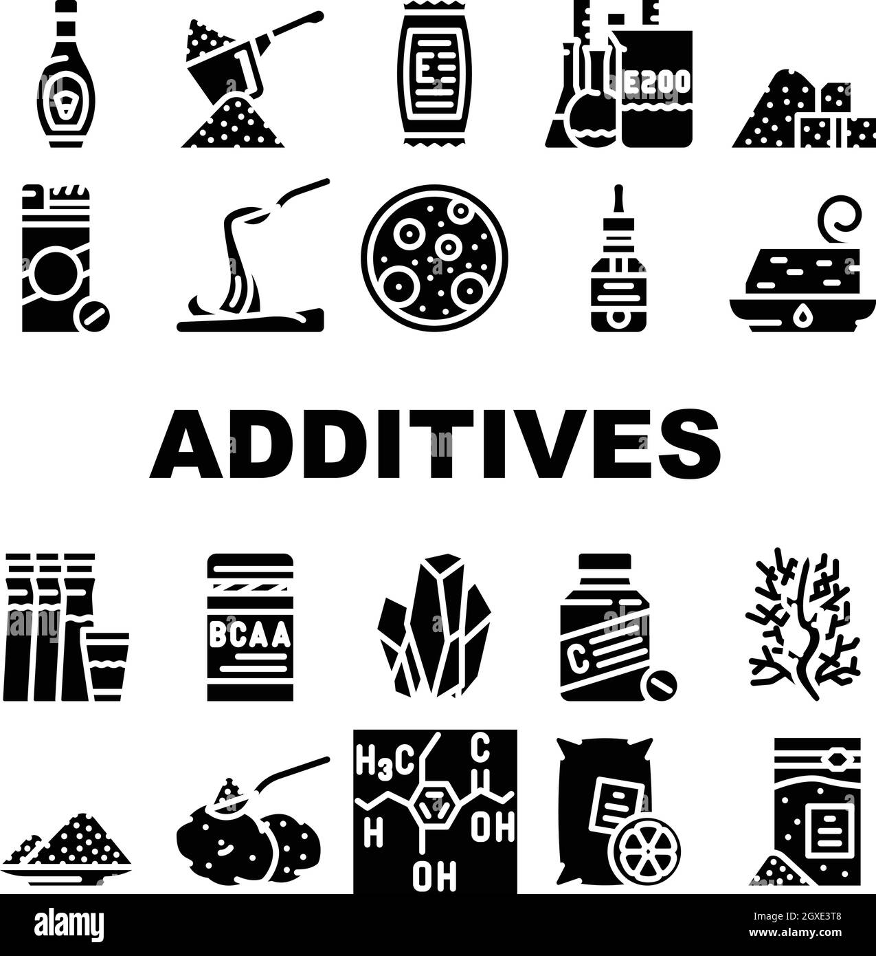 Food Additives Formula Collection Icons Set Vector Stock Vector