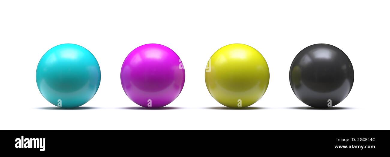 Spheres in CMYK colors - cyan, magenta, yellow, black 3D render ...
