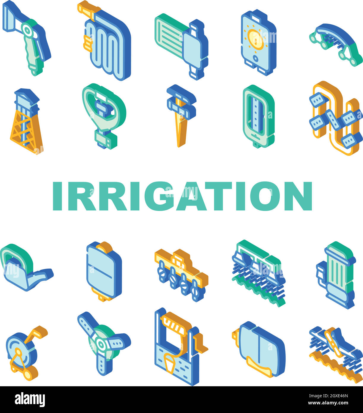 Irrigation System Collection Icons Set isolated illustration Stock Vector