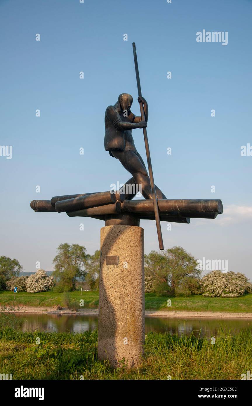 Sclupture of raftsman at the confluence of Werre and Weser rivers near Bad oeynhausen Stock Photo
