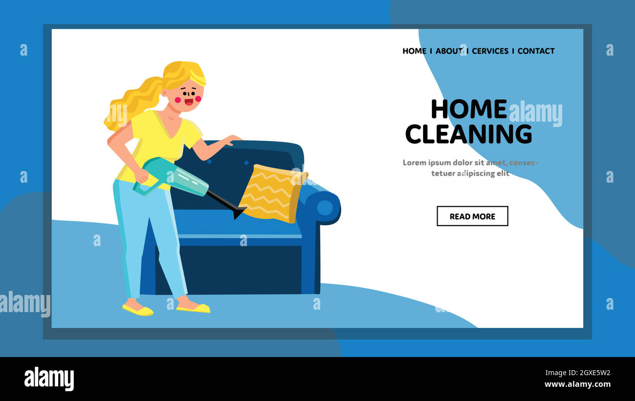 Home Cleaning Girl Make With Vacuum Cleaner Vector Stock Vector Image ...