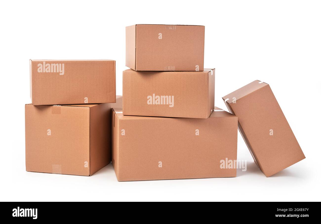 Cardboard boxes on white background Stock Photo