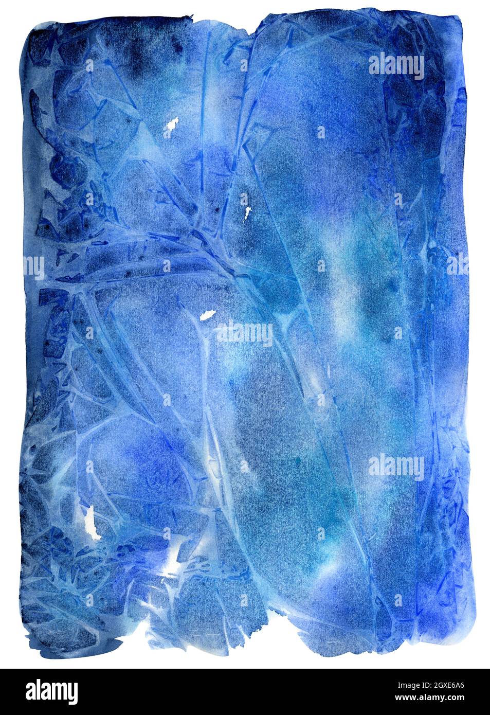 Cracked ice. Painting technique using plastic wrap. Watercolor