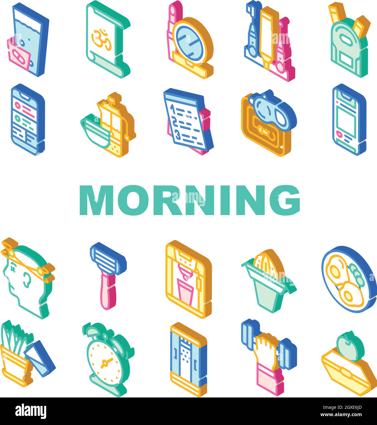 Morning Routine Daily Collection Icons Set Vector Stock Vector