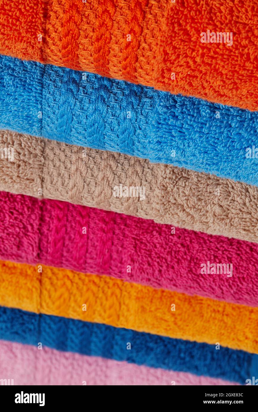 Colorful towels stack close-up Stock Photo