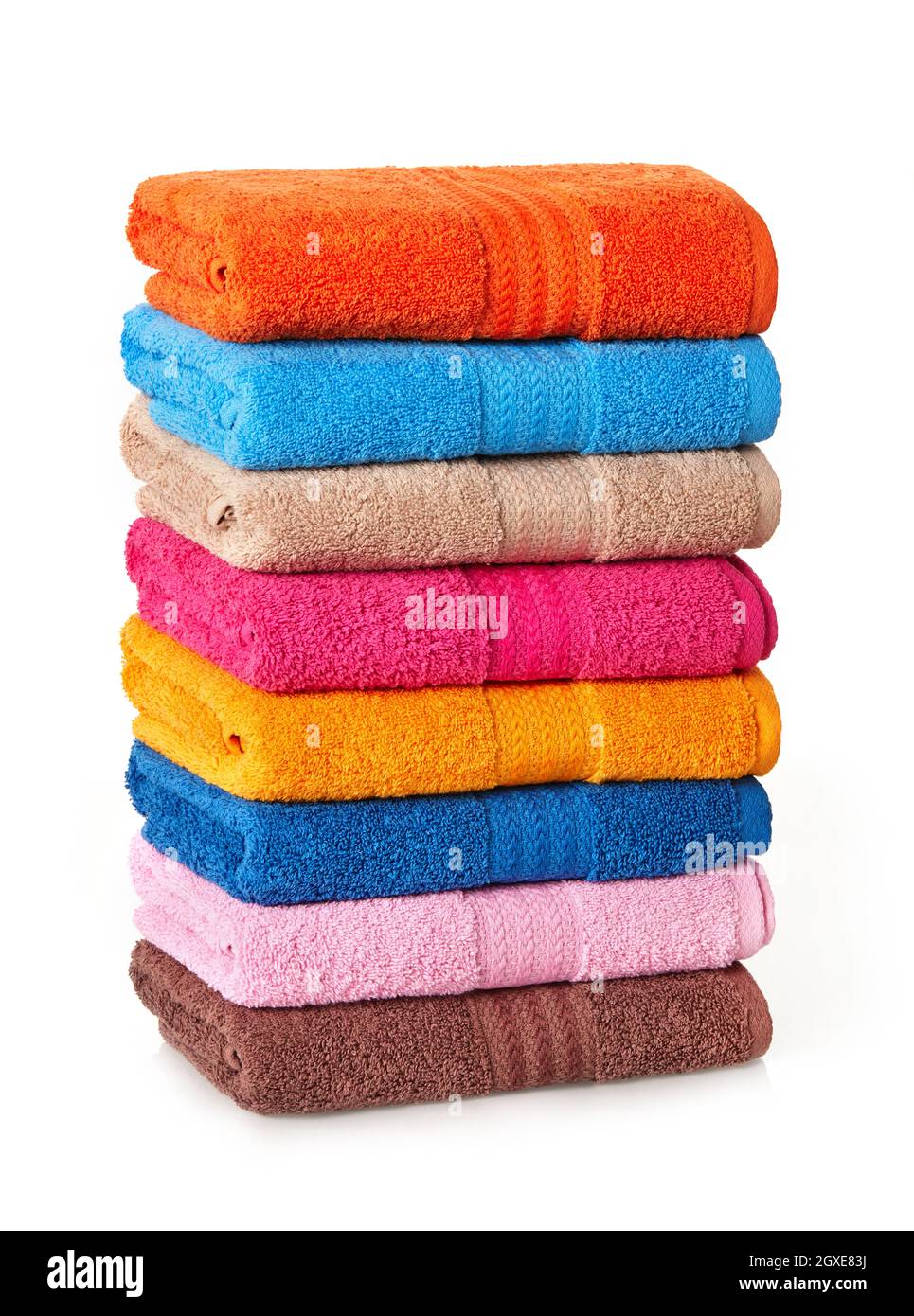 Colorful towels stack on white background Stock Photo