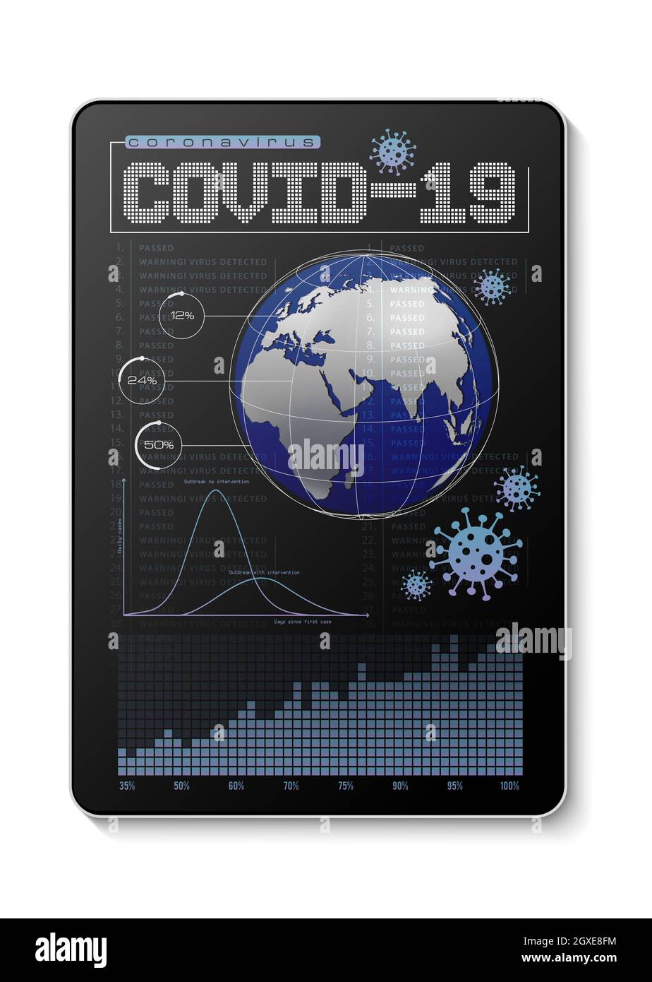 Covid-19 data on digital table, white background Stock Photo