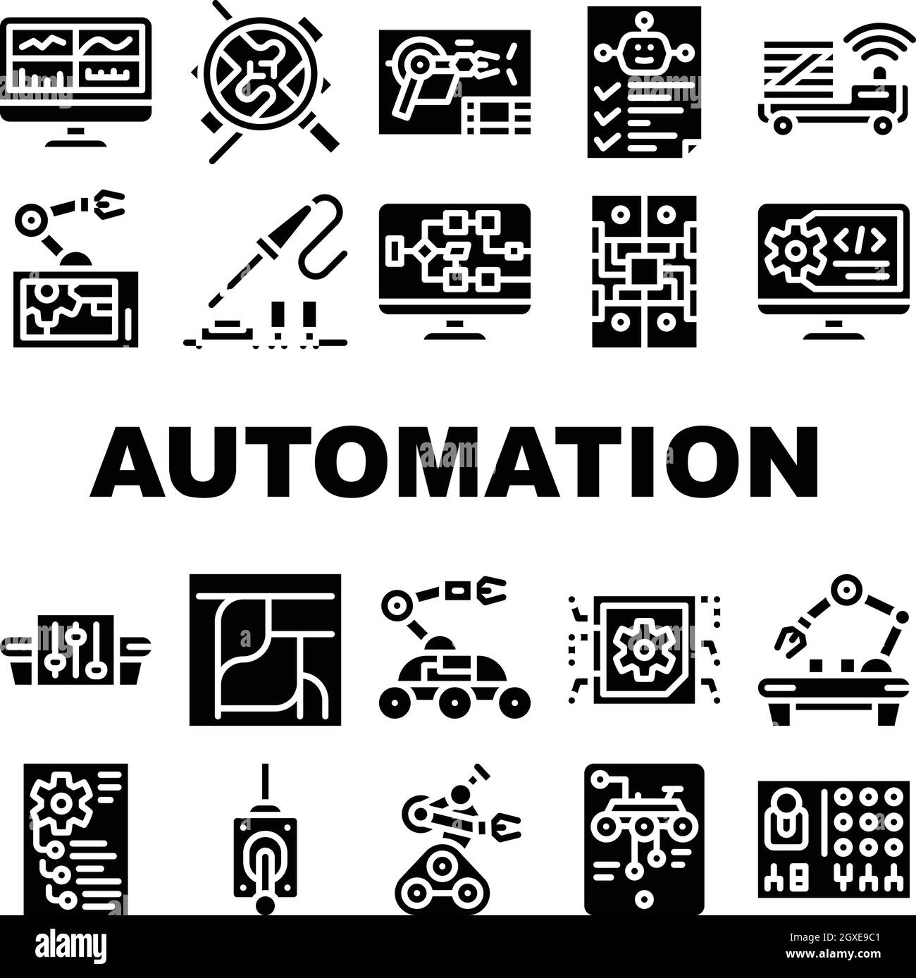 Automation Engineer Collection Icons Set Vector Illustrations Stock Vector