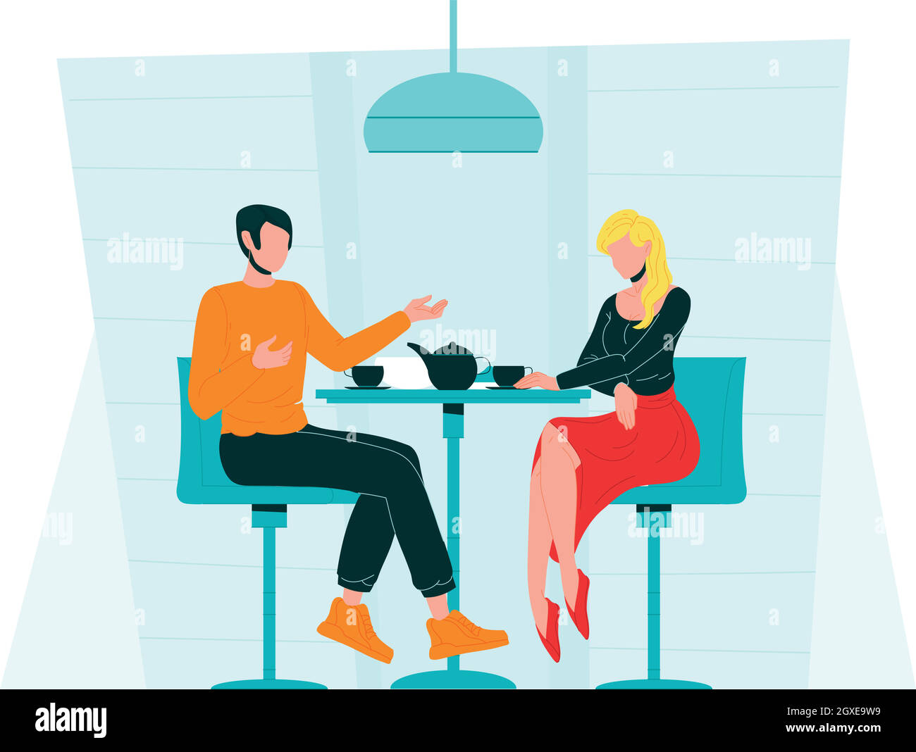 Romantic Couple Dating In Cafe Communicate Vector Stock Vector