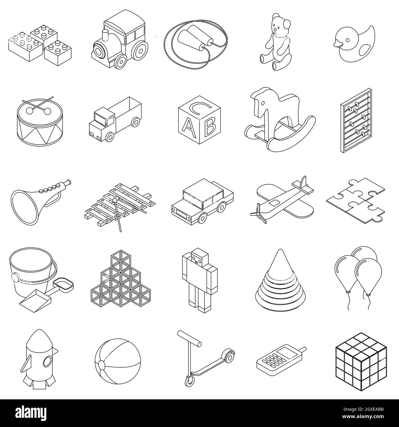 Children toys icons set in isometric 3d style on a white background ...