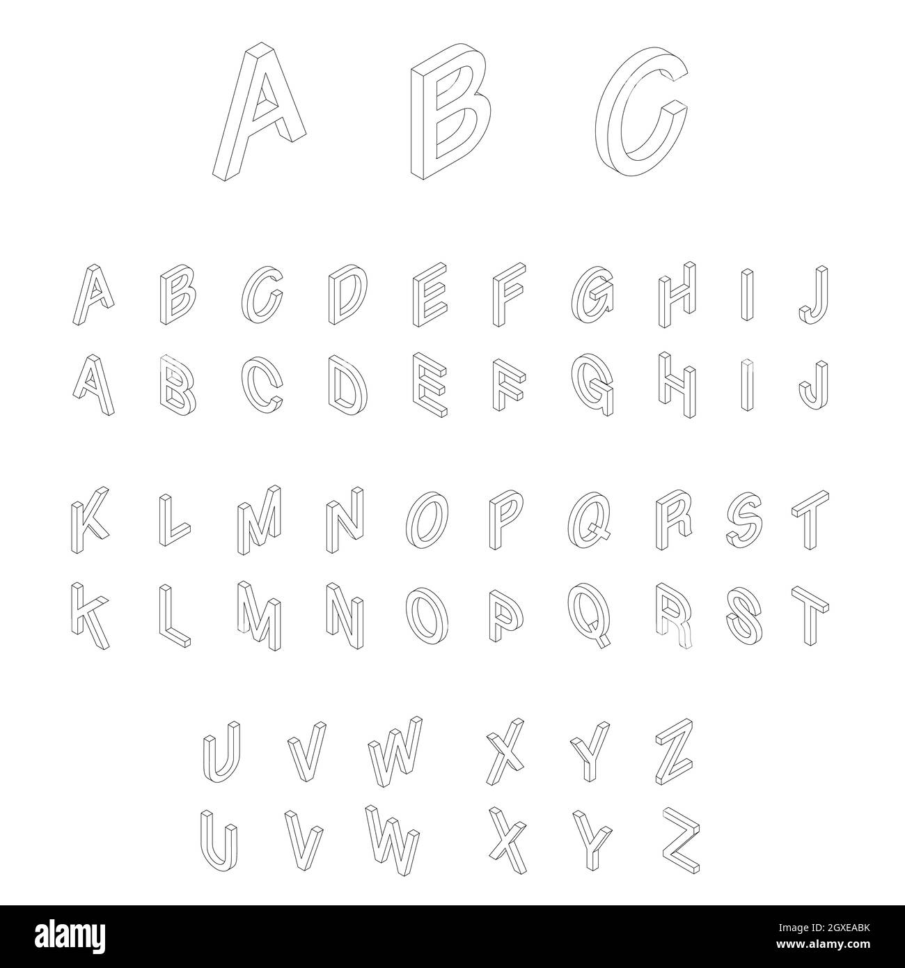 Isometric alphabet font. 3D isometric letters for web and mobile device