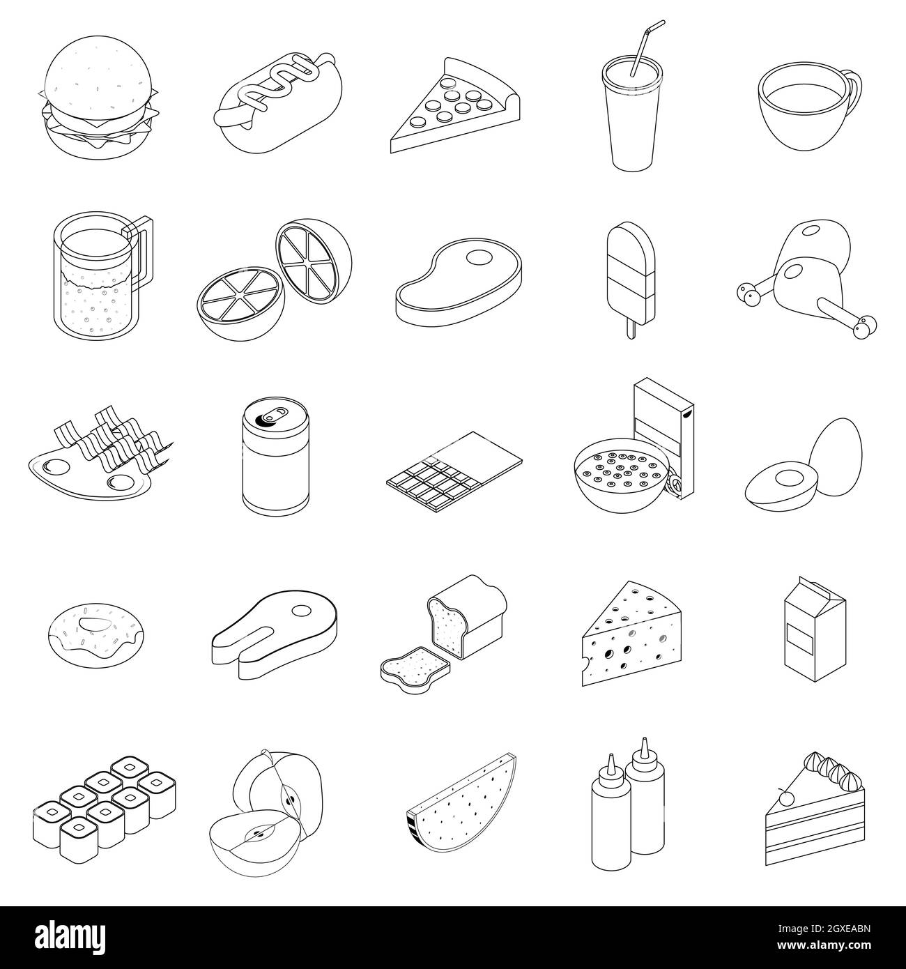 Food icons set in isometric 3d style on a white background Stock Photo