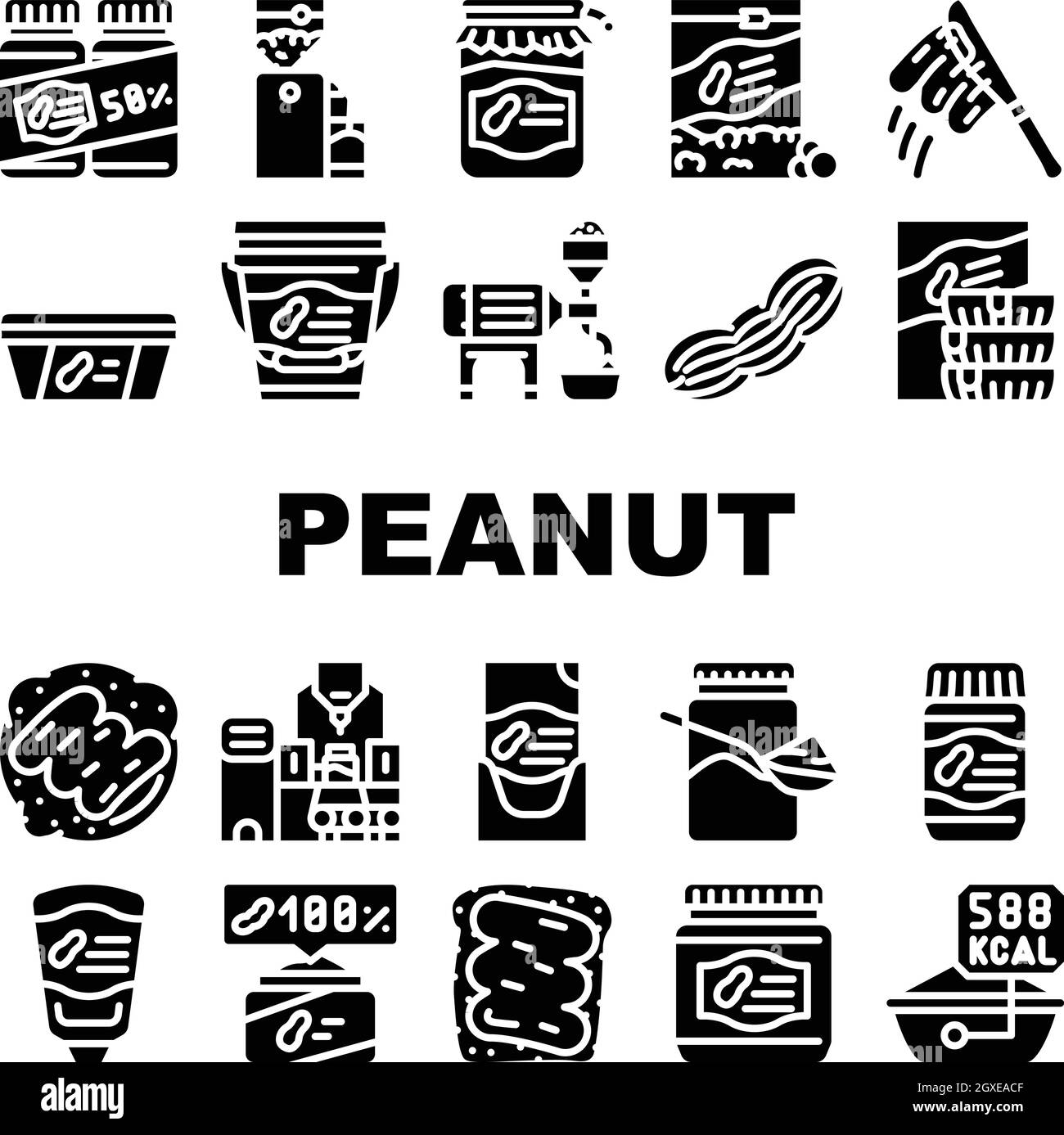 Peanut Butter Food Collection Icons Set Vector Stock Vector