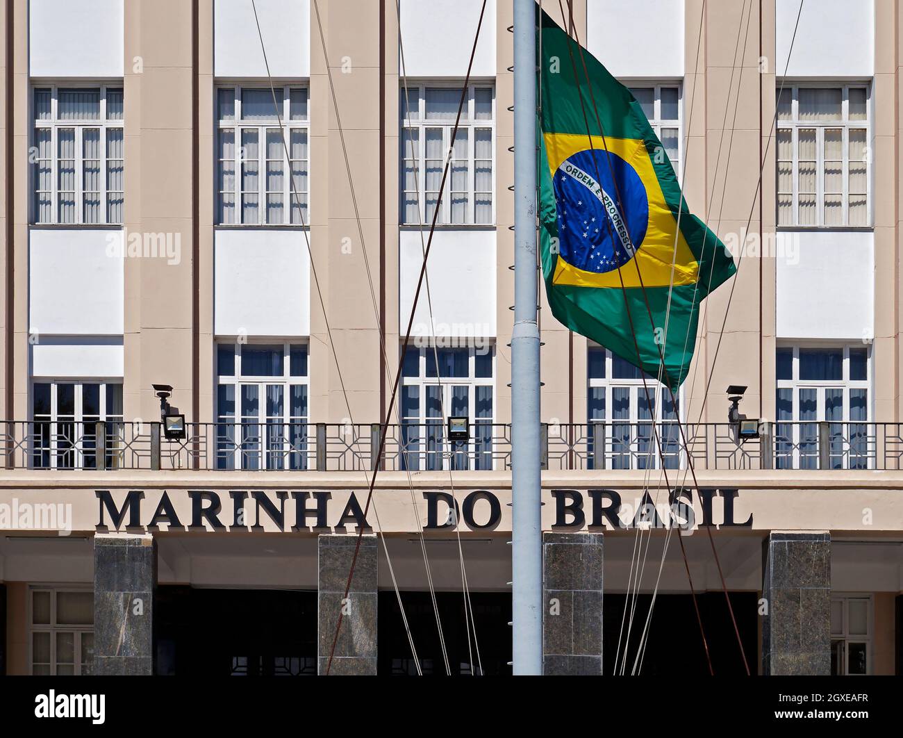 RIO DE JANEIRO, BRAZIL - DECEMBER 30, 2019: Brazilian Navy Teaching Directorate facade and Brazilian flag Stock Photo