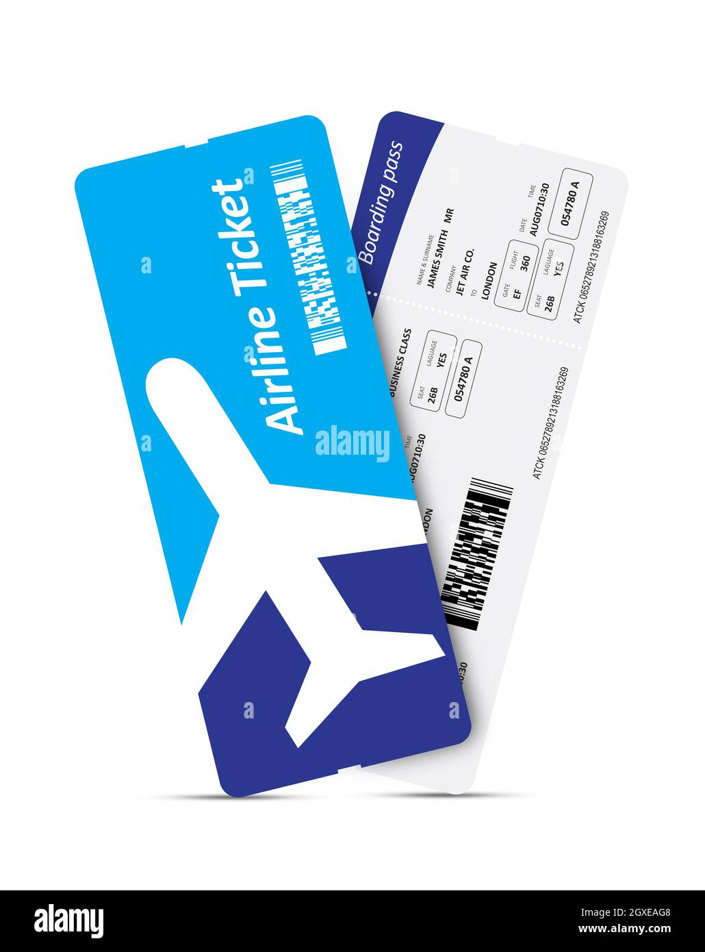 Flight tickets on white background Stock Photo - Alamy