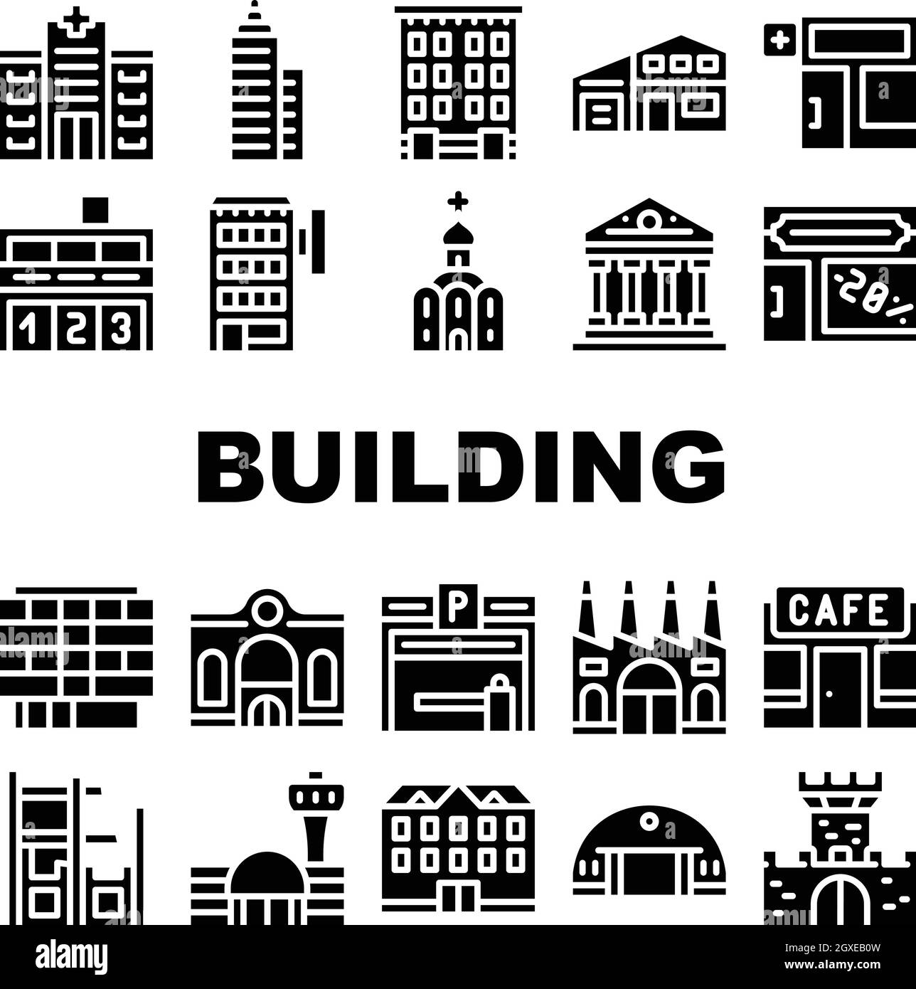 Building Architecture Collection Icons Set Vector Illustrations Stock Vector