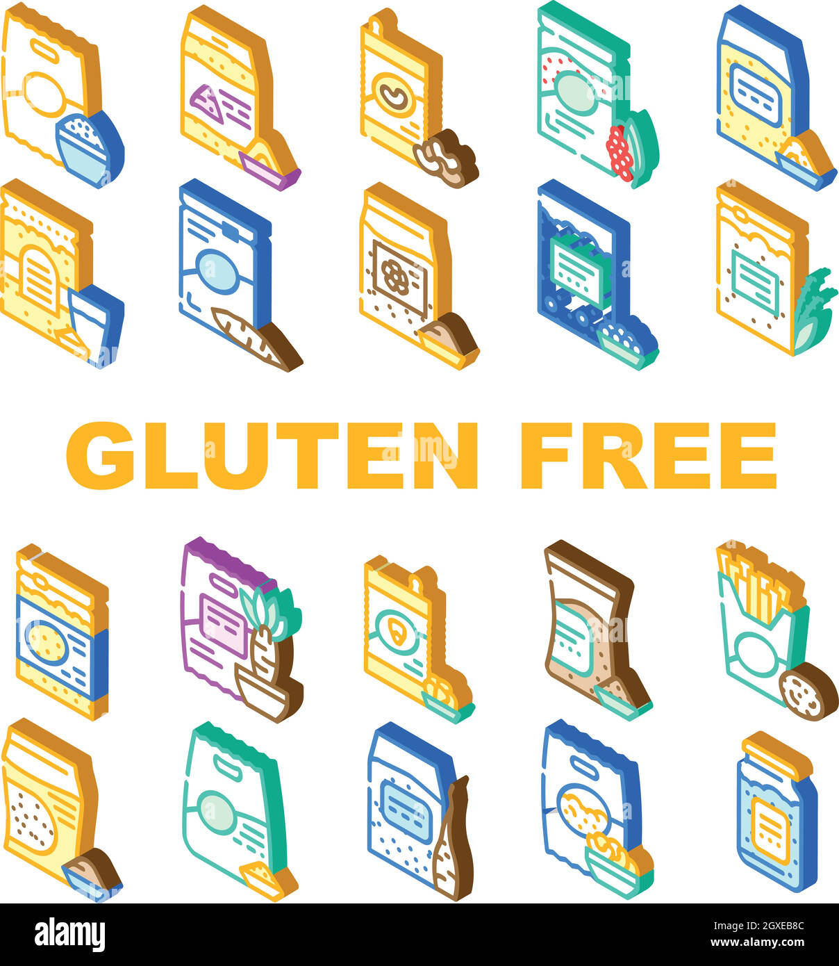 Gluten Free Products Collection Icons Set Vector Stock Vector