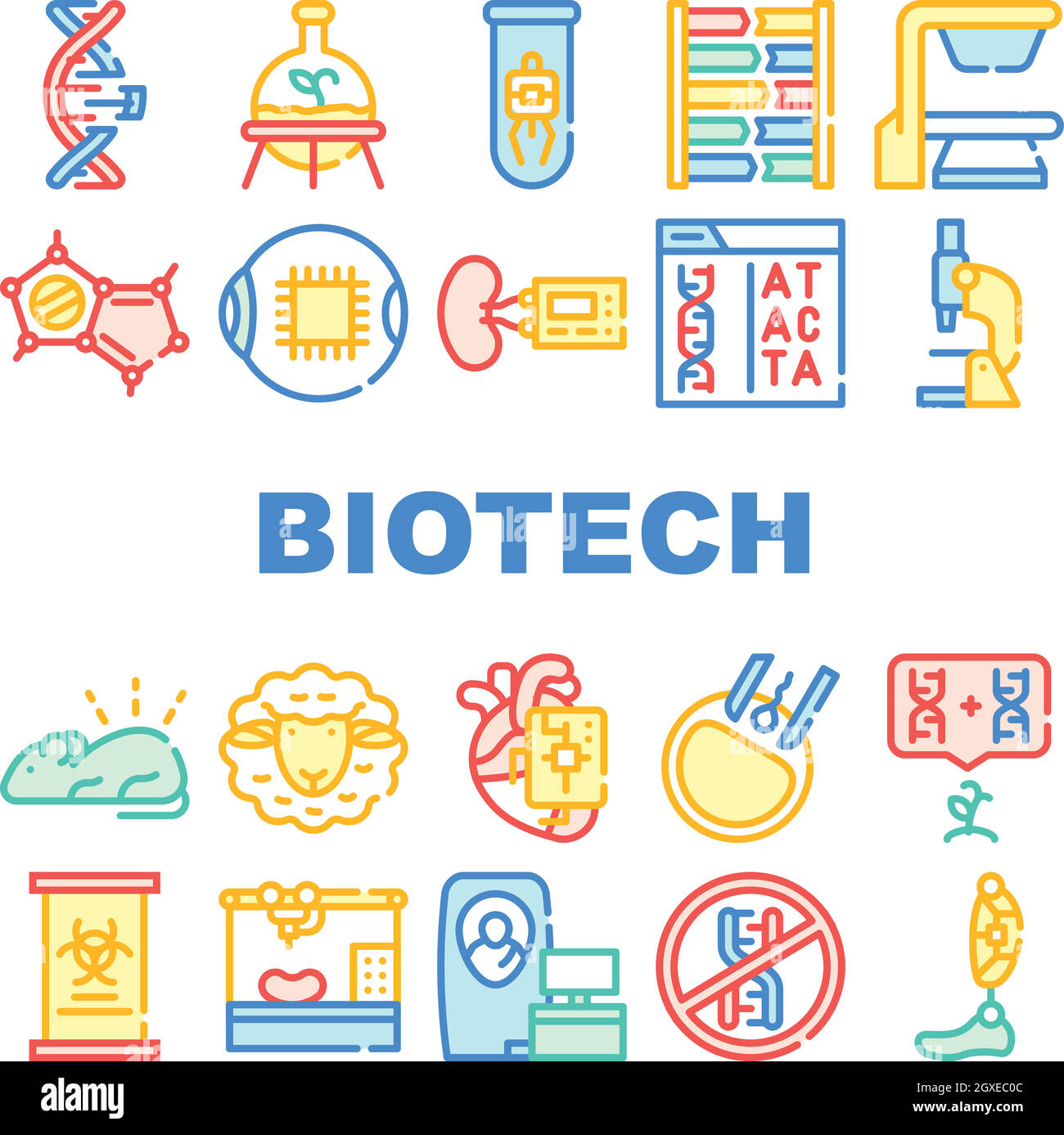 Biotech Technology Collection Icons Set Vector Illustrations Stock Vector