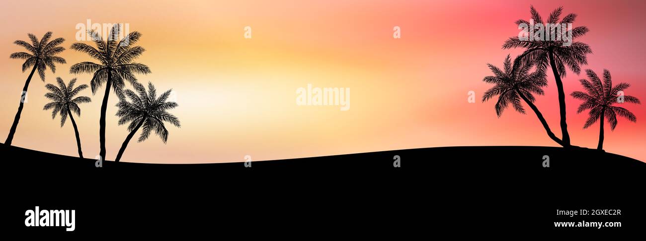 Realistic sea sunset on the background of palm trees - Vector ...
