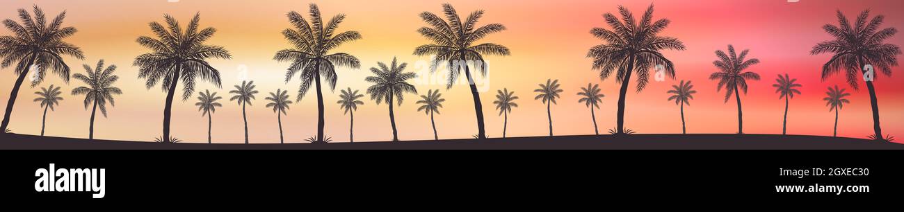 Realistic sea sunset on the background of palm trees - Vector ...