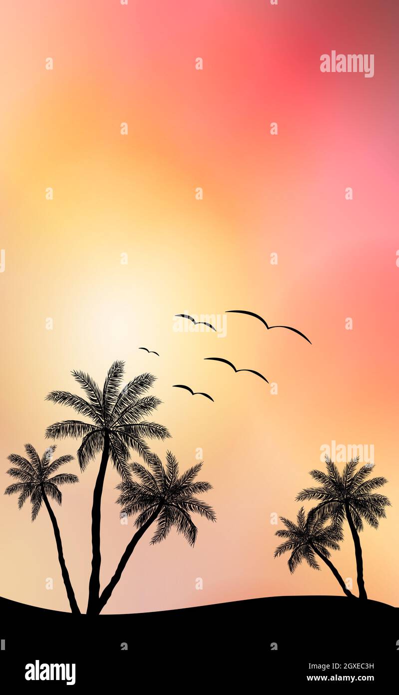 Realistic sea sunset on the background of palm trees - Vector ...