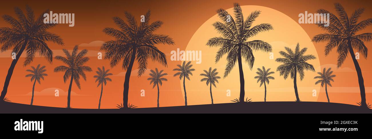Realistic sea sunset on the background of palm trees - Vector ...