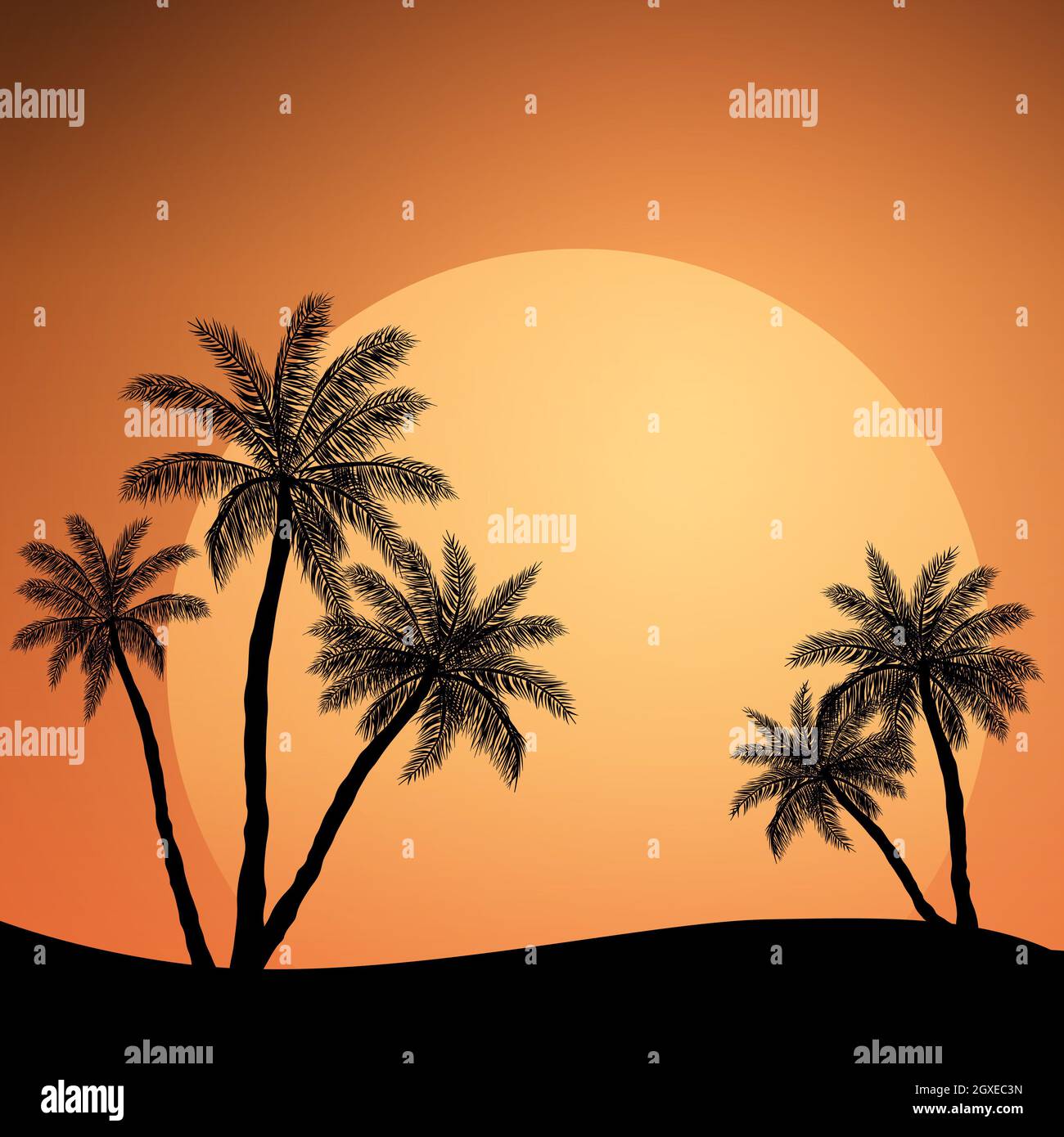 Realistic sea sunset on the background of palm trees - Vector ...