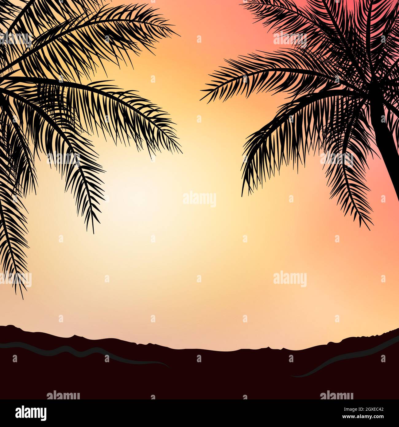 Realistic sea sunset on the background of palm trees - Vector ...