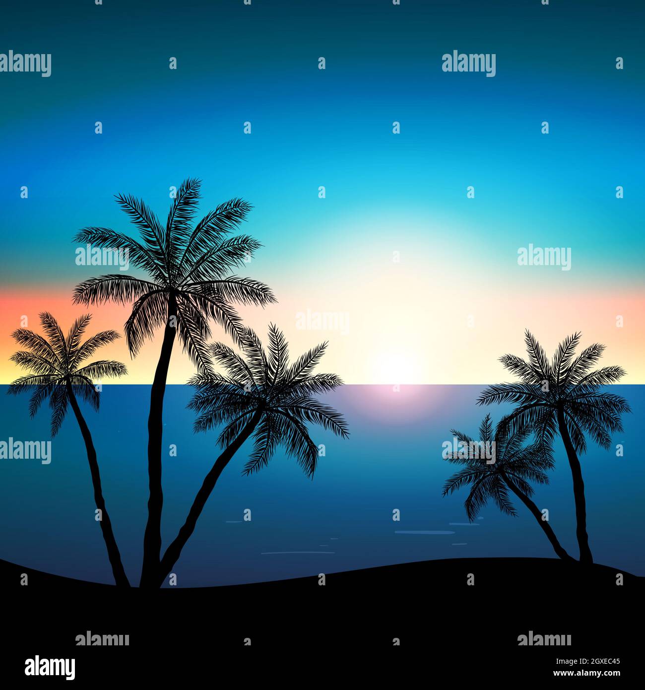 Realistic sea sunset on the background of palm trees - Vector ...
