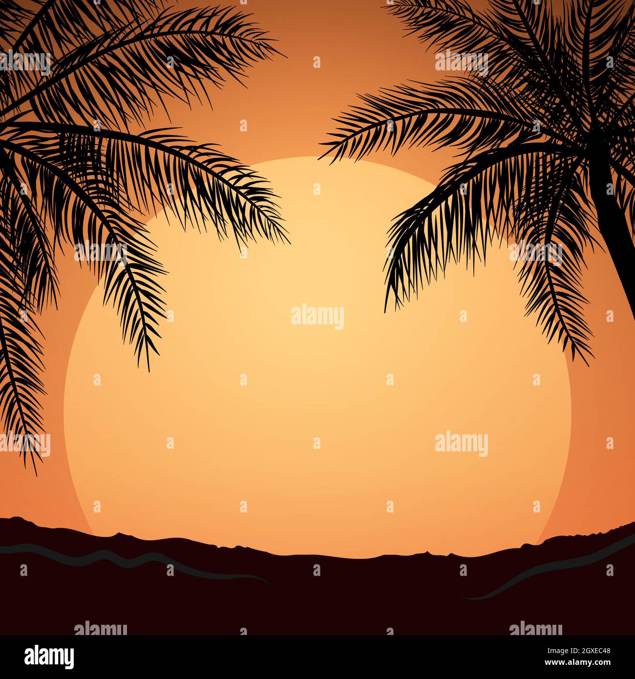 Realistic sea sunset on the background of palm trees - Vector ...