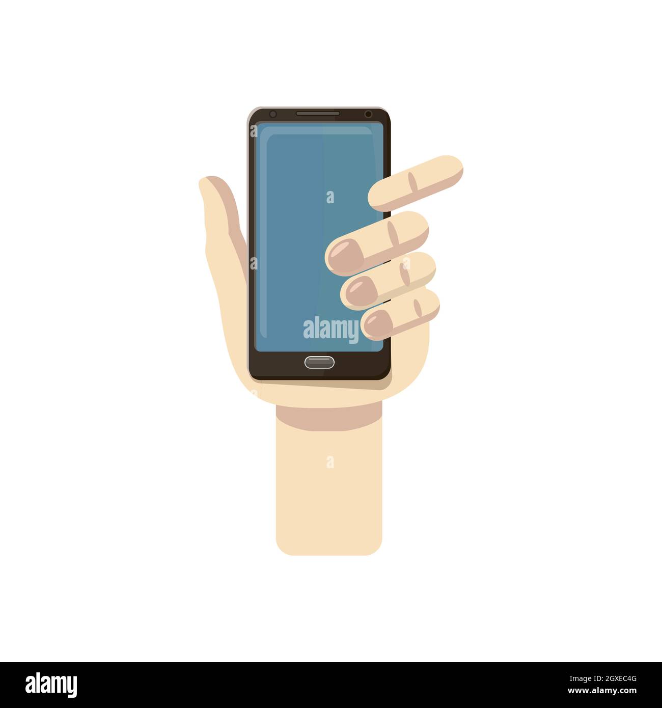 Mobile phone in hand icon in cartoon style isolated on white background ...