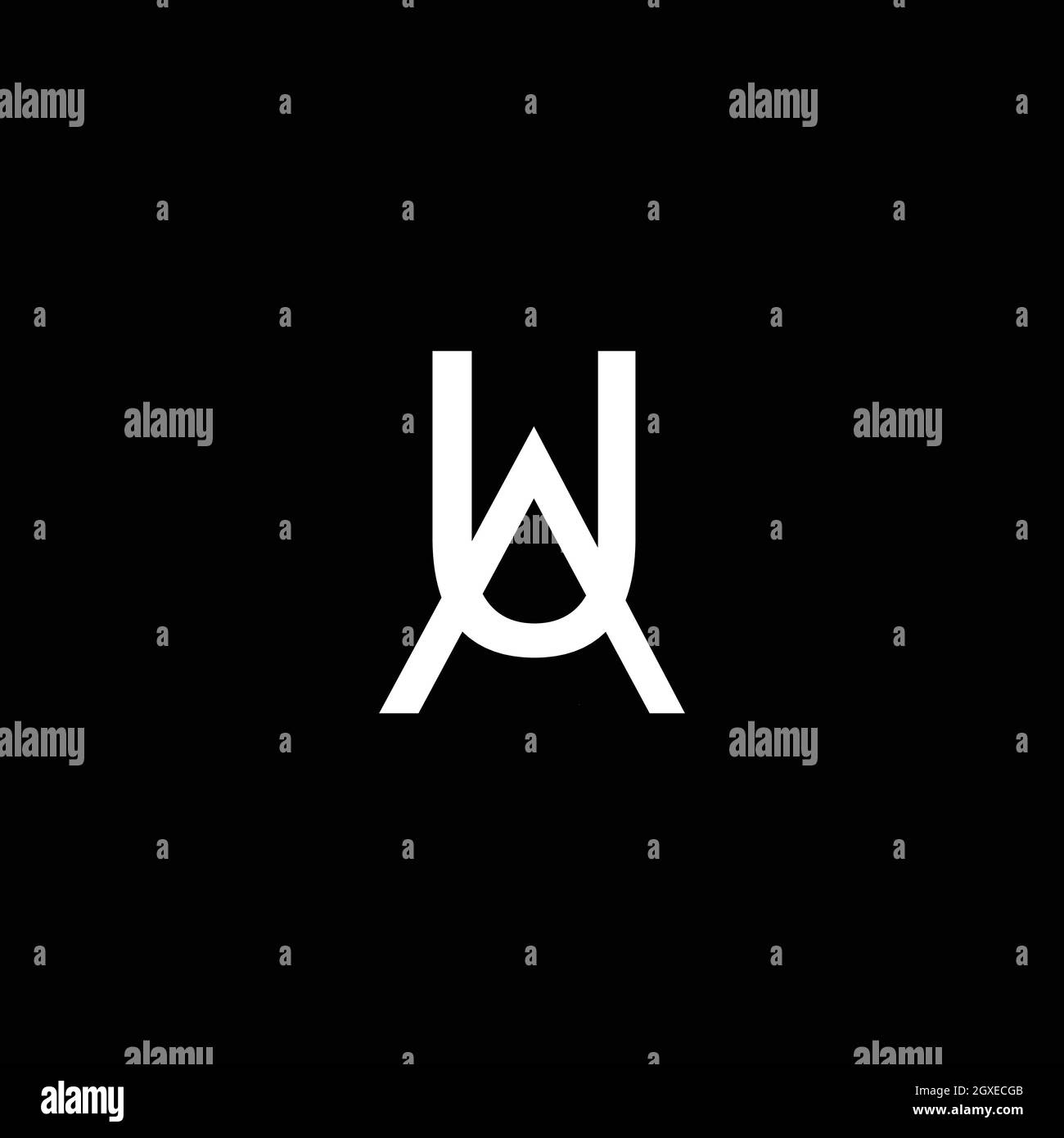 Initial uppercase letter logo AU or UA monogram rounded shape, white color on black background Stock Vector