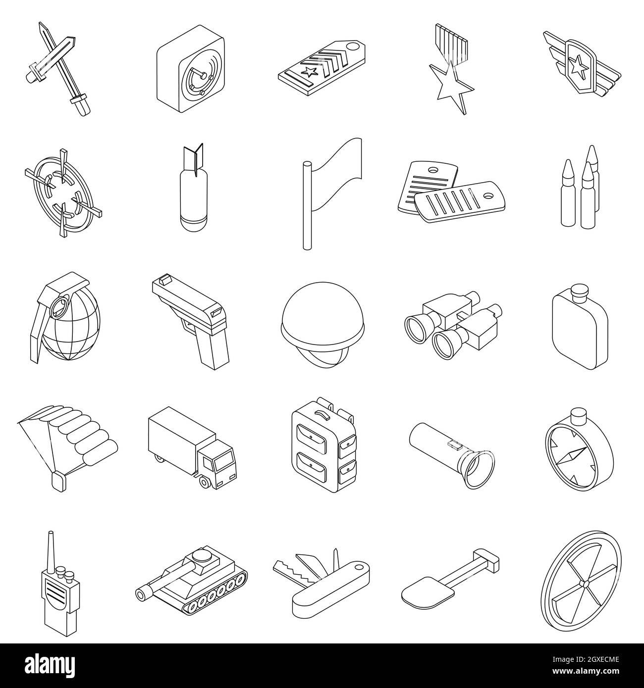 War set icons in isometric 3d style isolated on white background Stock ...