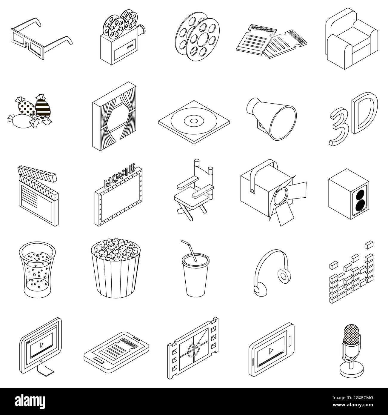 Cinema icons set in isometric 3d style on a white background Stock ...