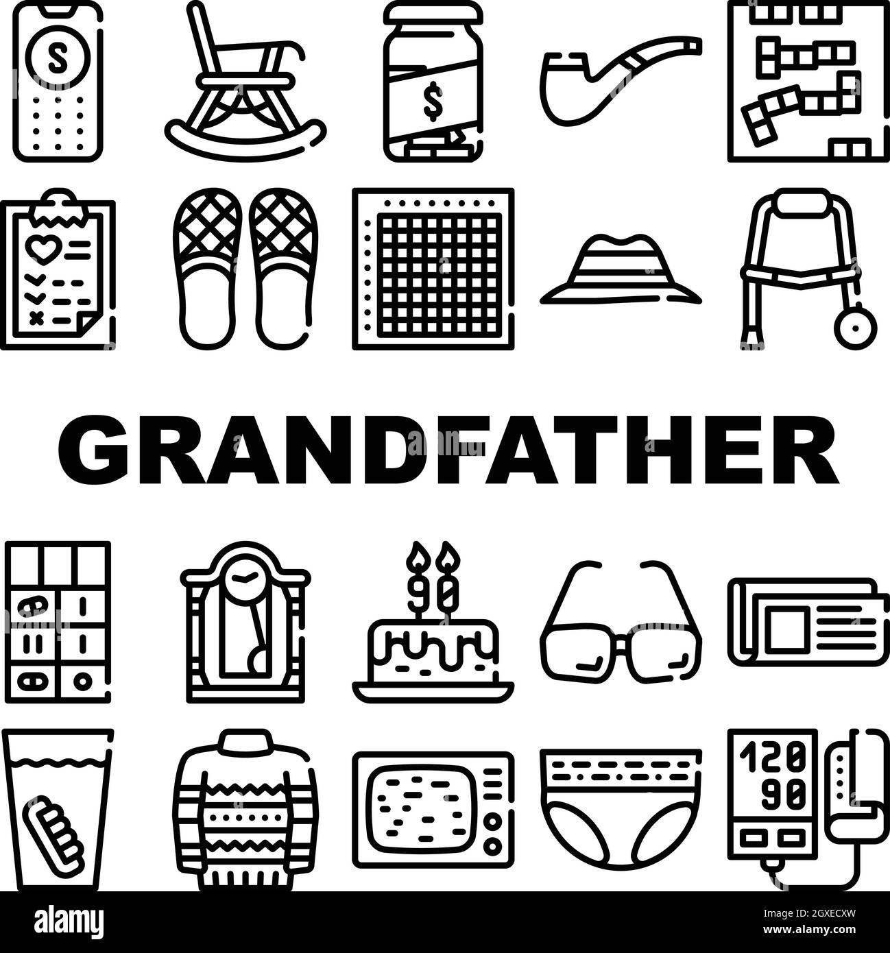 Grandfather Accessory Collection Icons Set Vector Illustrations Stock Vector