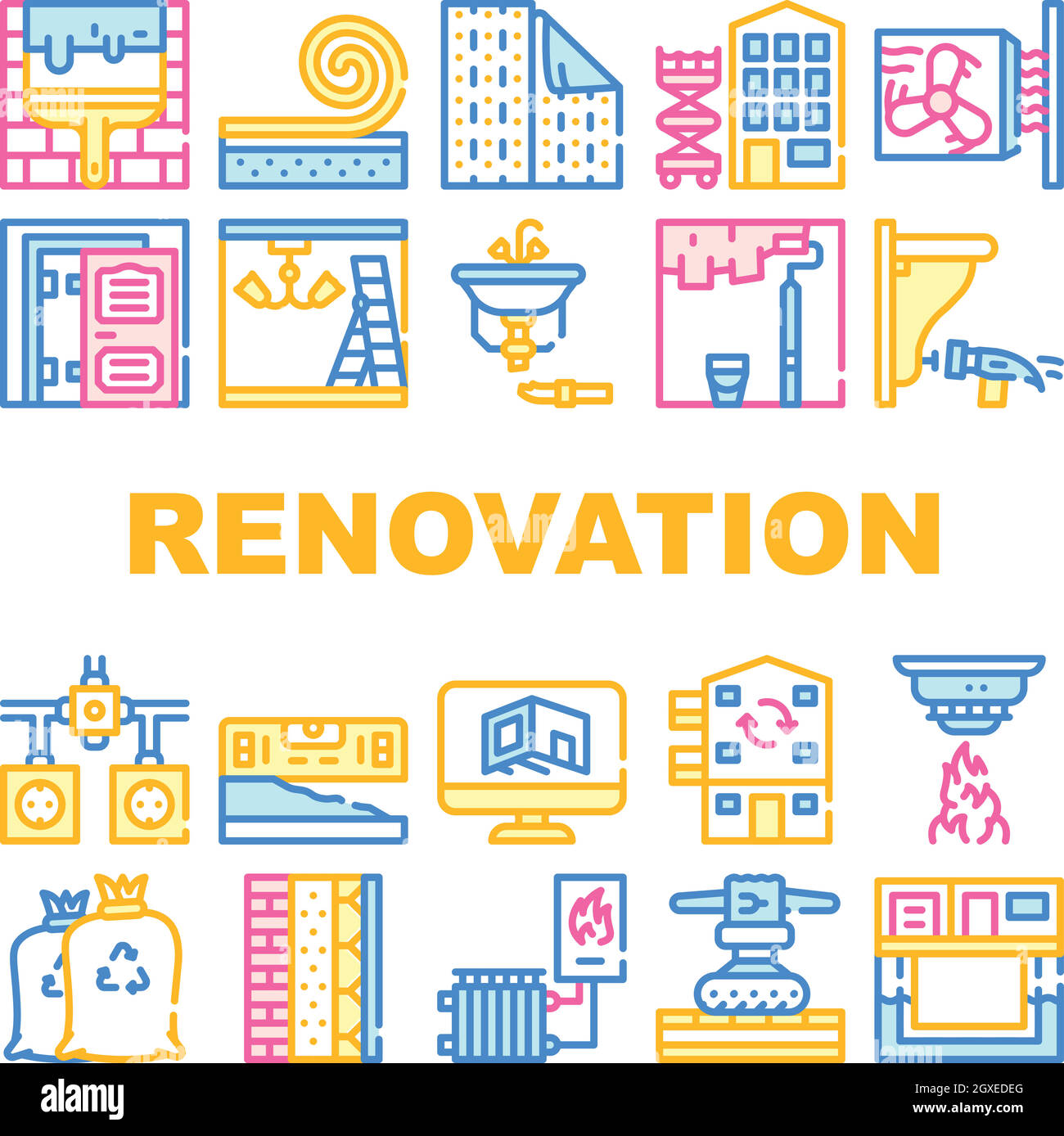 Home Renovation Repair Collection Icons Set Vector Stock Vector