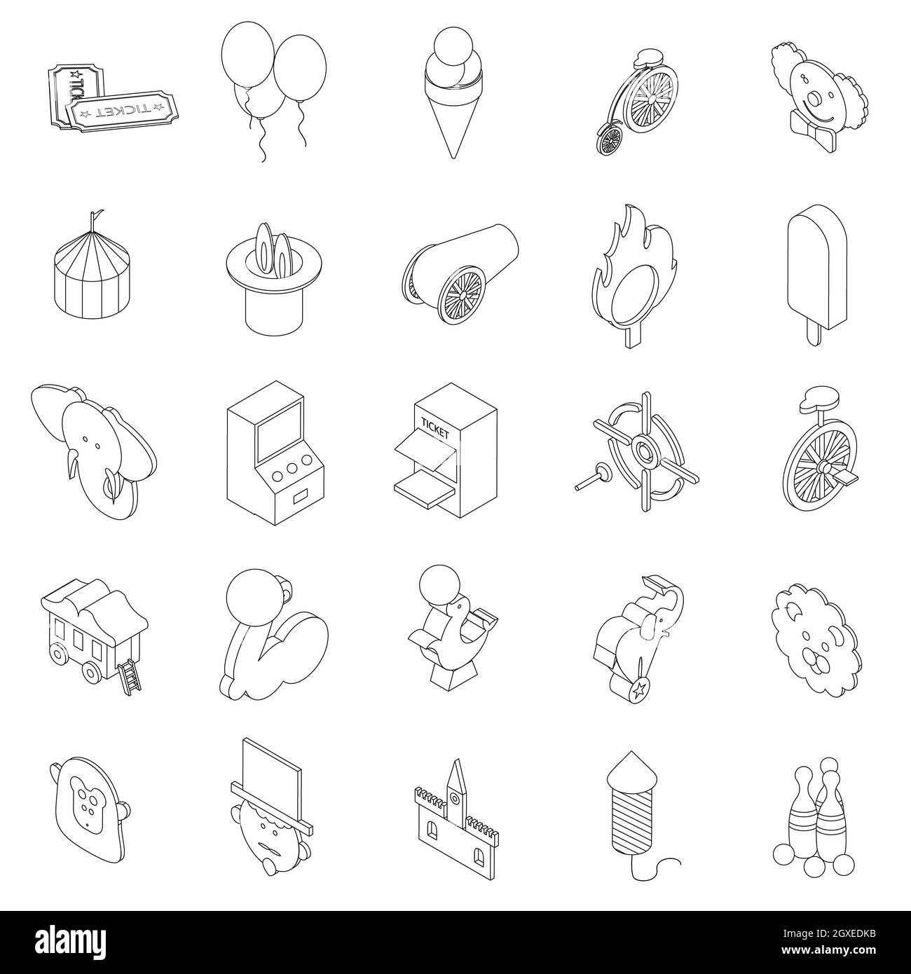 Amusement park icons set in isometric 3d style on a white background ...